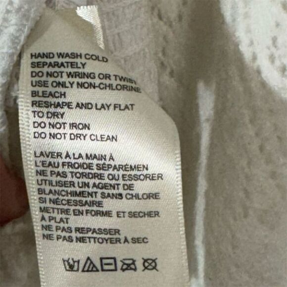 Free People Cream Ruffle Tie Blouse L Balloon Sleeve Boho Cottagecore Lace Knit - Picture 8 of 9